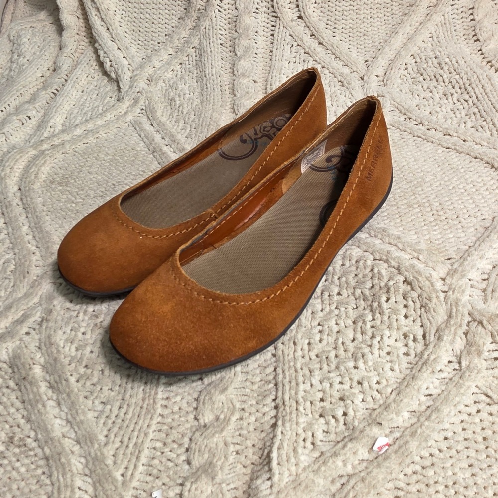 Merrell Oak Ballet Flats Brown Suede Slip On Comfort Shoes Womens 7 Excellent‎